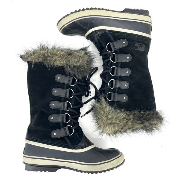 Sorel Women's 11 Black Joan Arctic Suede Waterproof Fur Trim Winter Snow Boots - Picture 6 of 9